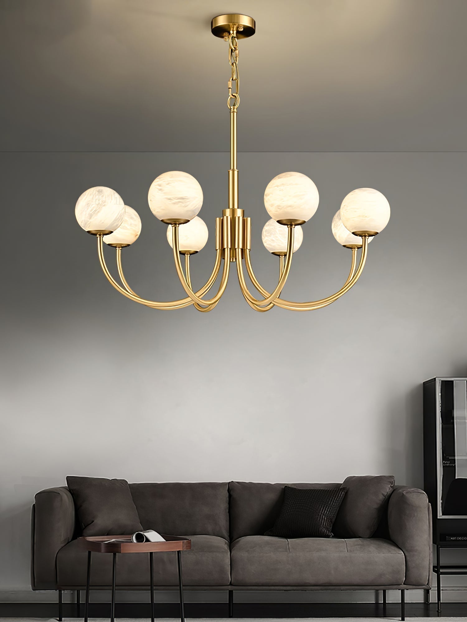 Mjolkuvys Modern Minimalist Globe Brass Alabaster Chandelier - Letslighting