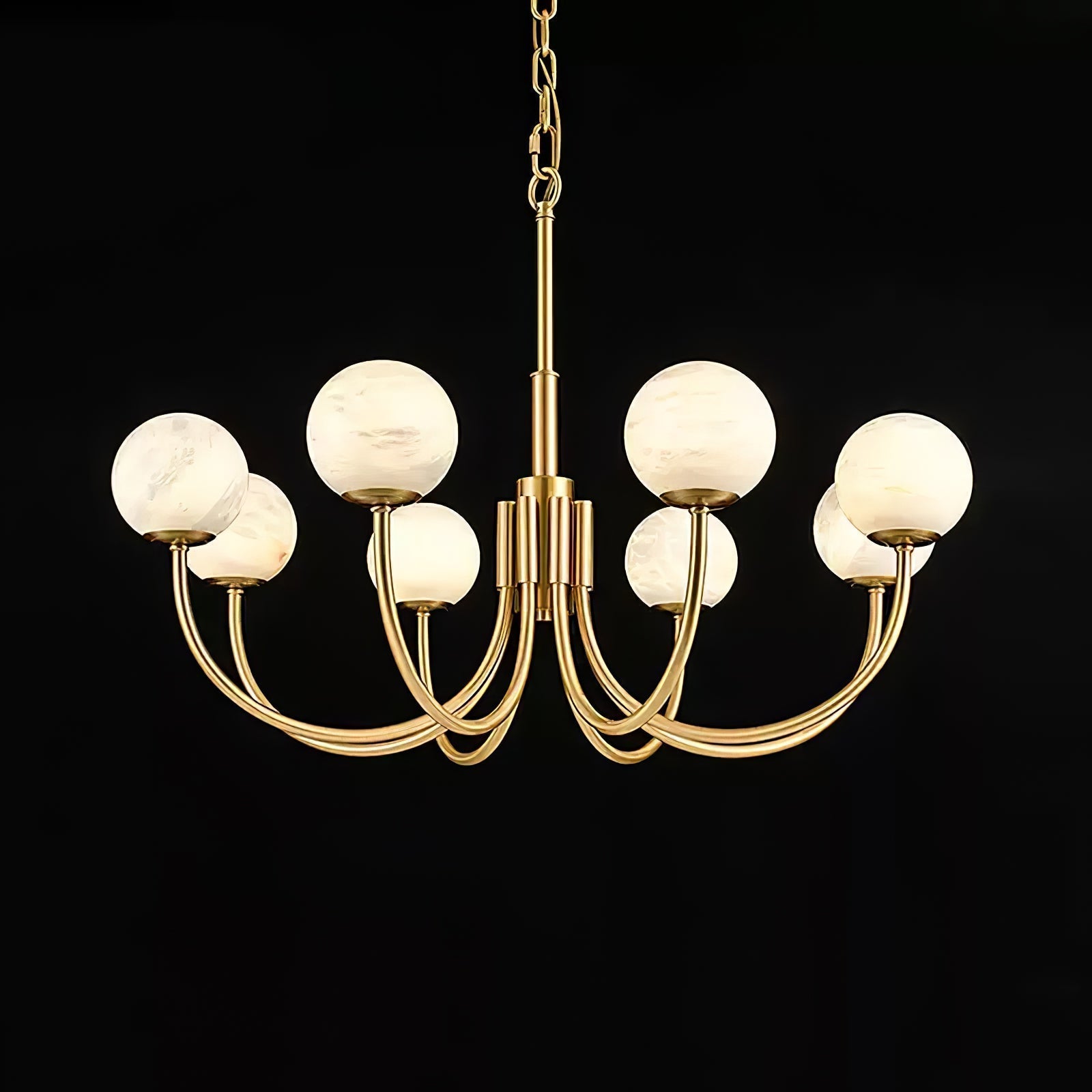 Mjolkuvys Modern Minimalist Globe Brass Alabaster Chandelier - Letslighting