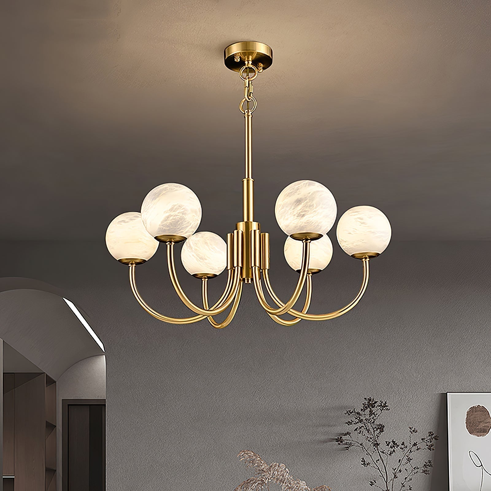 Mjolkuvys Modern Minimalist Globe Brass Alabaster Chandelier - Letslighting