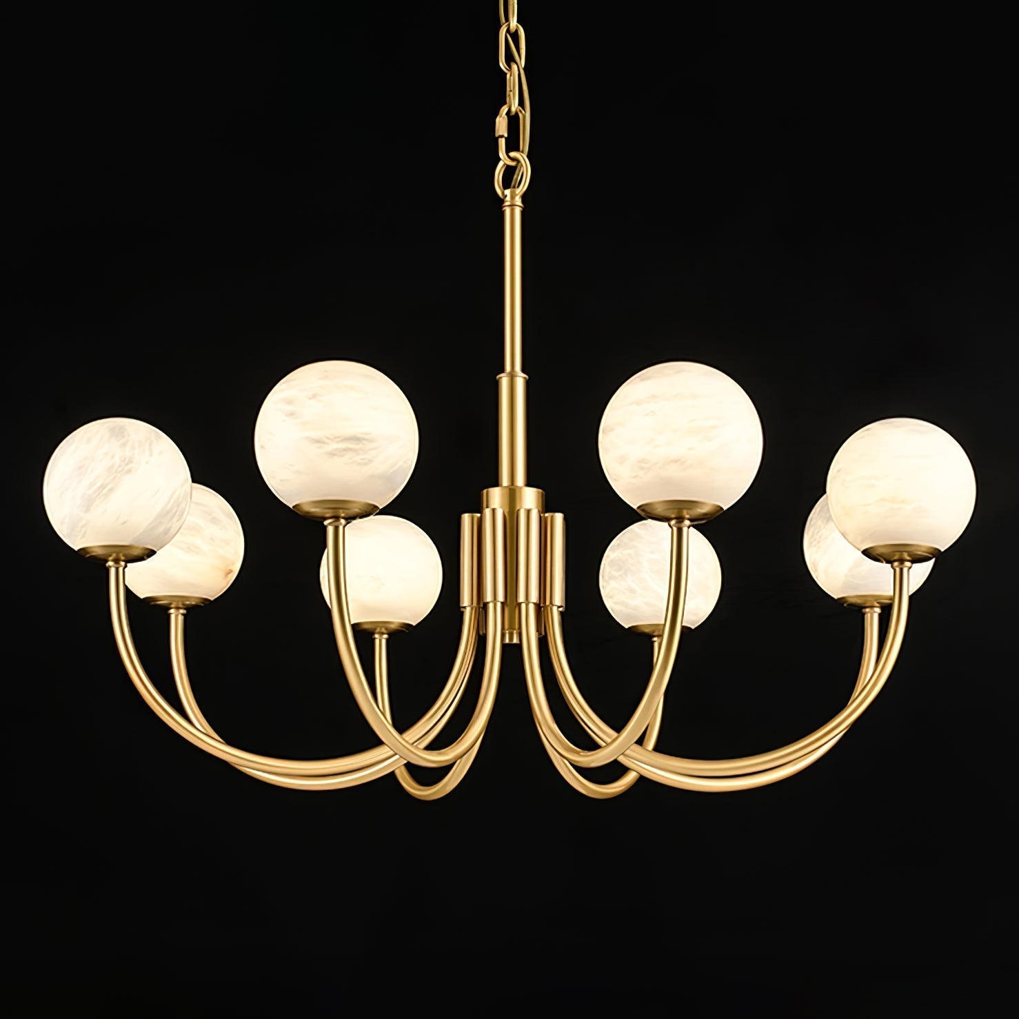 Mjolkuvys Modern Minimalist Globe Brass Alabaster Chandelier - Letslighting