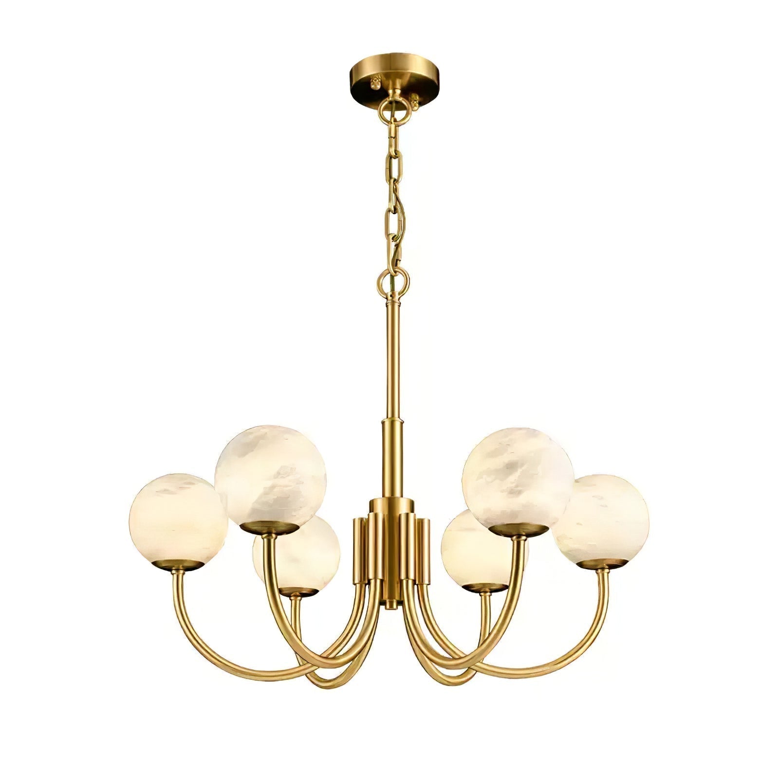 Mjolkuvys Modern Minimalist Globe Brass Alabaster Chandelier - Letslighting