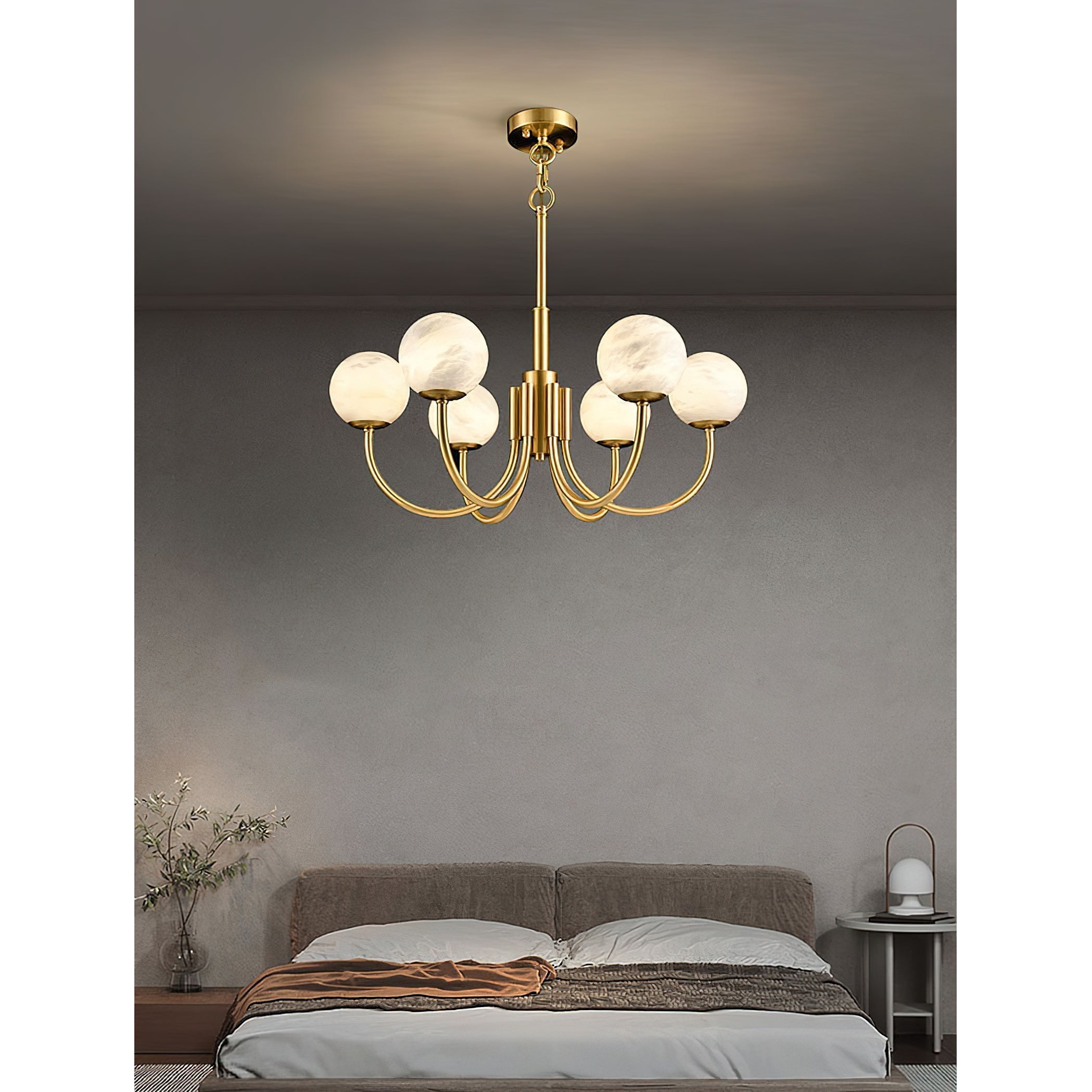 Mjolkuvys Modern Minimalist Globe Brass Alabaster Chandelier - Letslighting