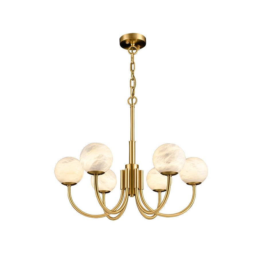 Mjolkuvys Modern Minimalist Globe Brass Alabaster Chandelier - Letslighting