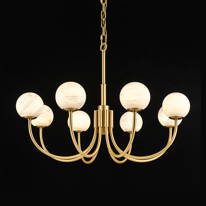 Mjolkuvys Modern Minimalist Globe Brass Alabaster Chandelier - Letslighting
