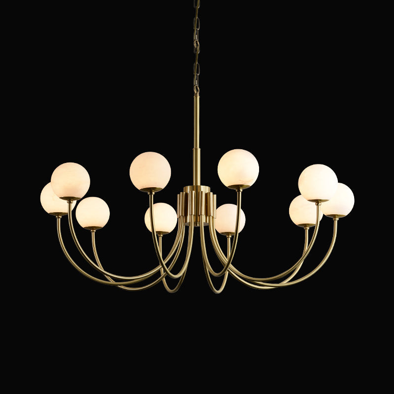 Mjolkuvys Modern Minimalist Globe Brass Alabaster Chandelier - Letslighting