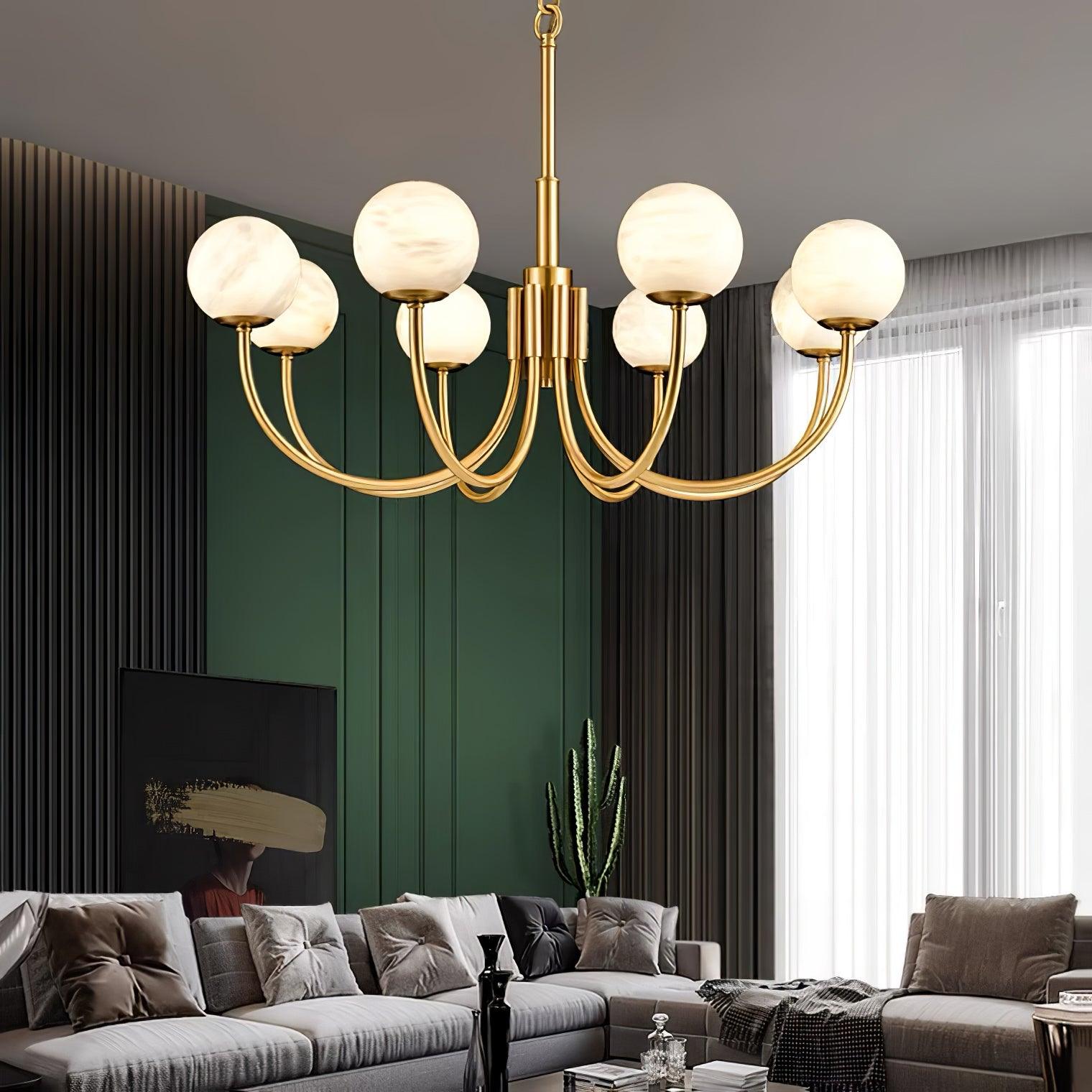 Mjolkuvys Modern Minimalist Globe Brass Alabaster Chandelier - Letslighting