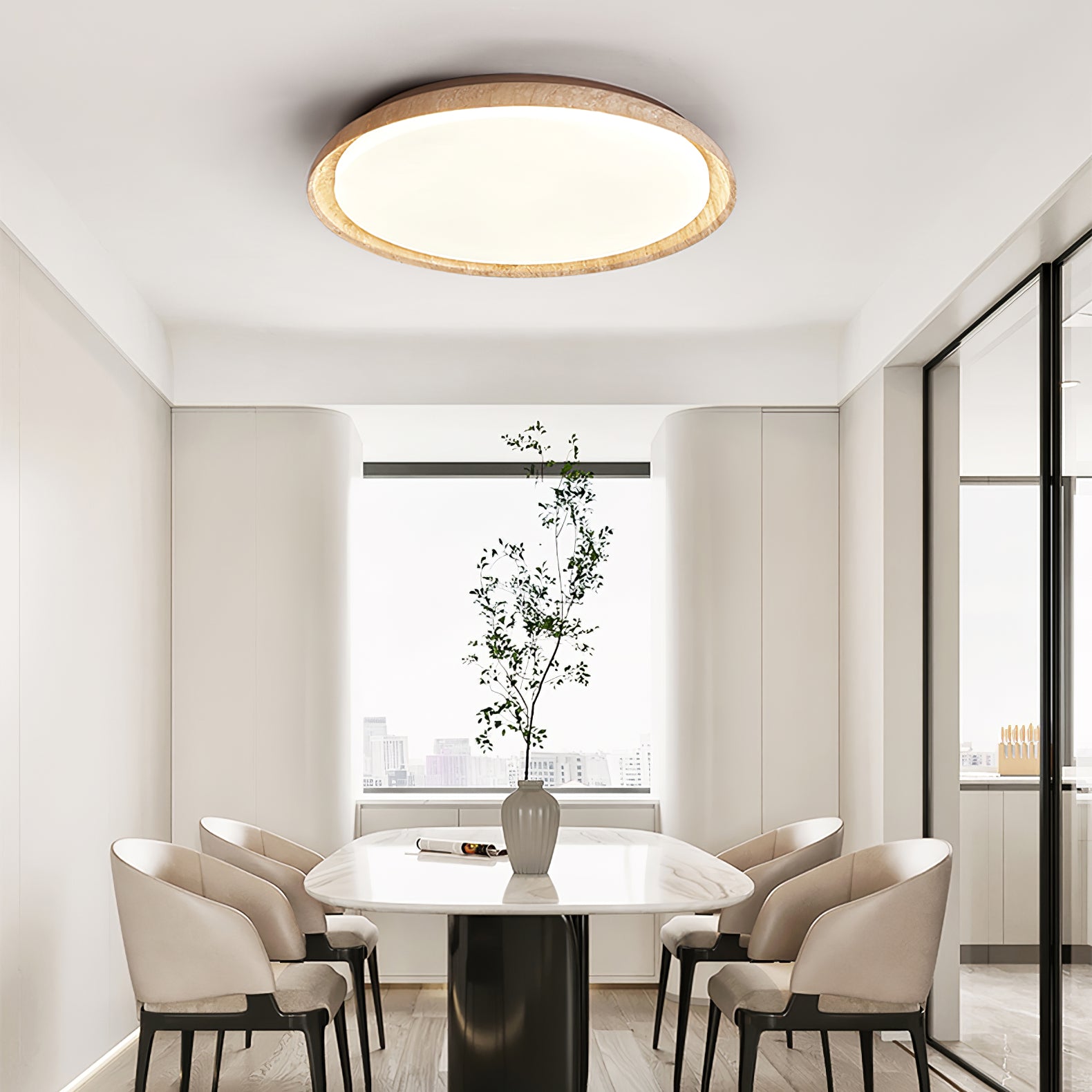 Elvinila Ring-Rim Travertine Ceiling Light - Neutralighting