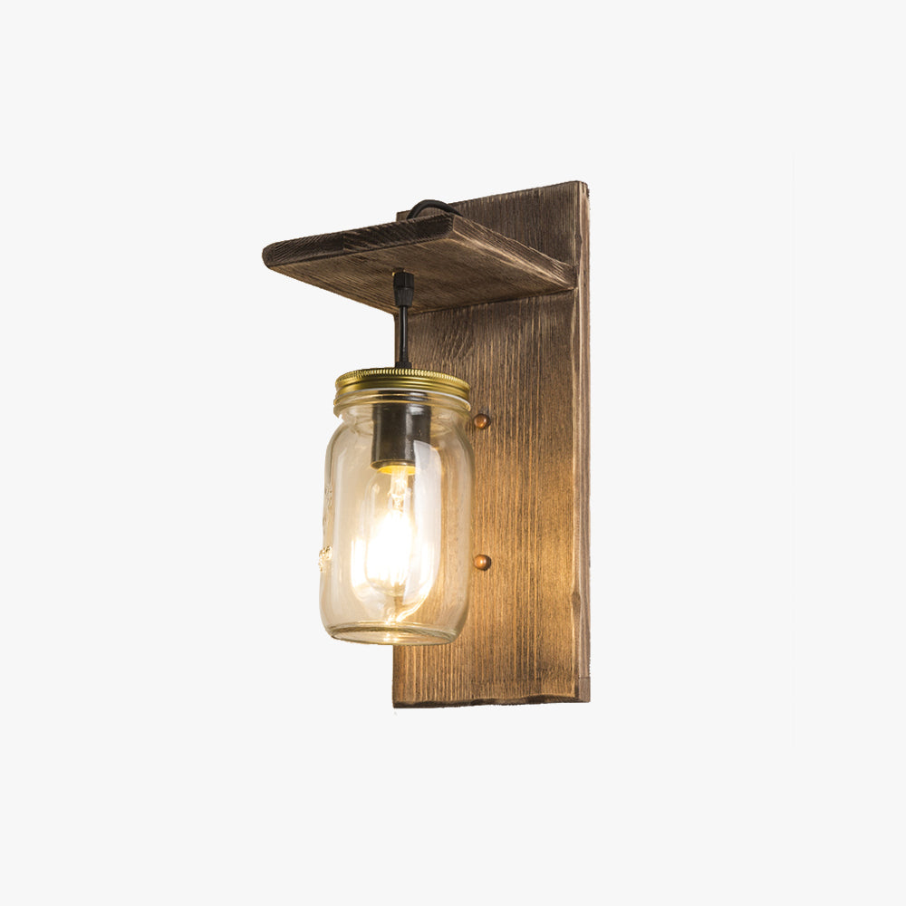 Epoch Vintage Wandleuchte Jar Shape, Wohnzimmer/Schlafzimmer, Holz Metall