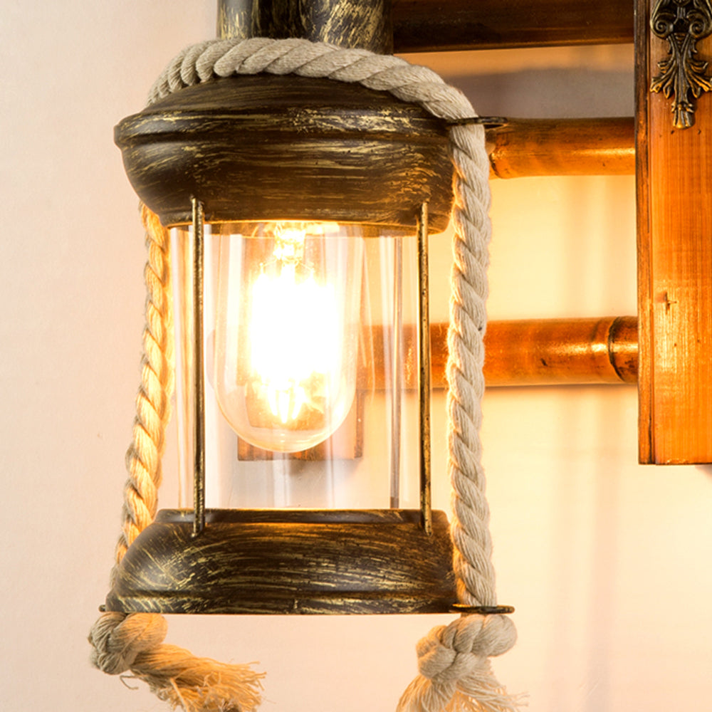Epoch Vintage Laterne LED Wandleuchte Innen Wohn/Schlafzimmer Flur Holz&Metall