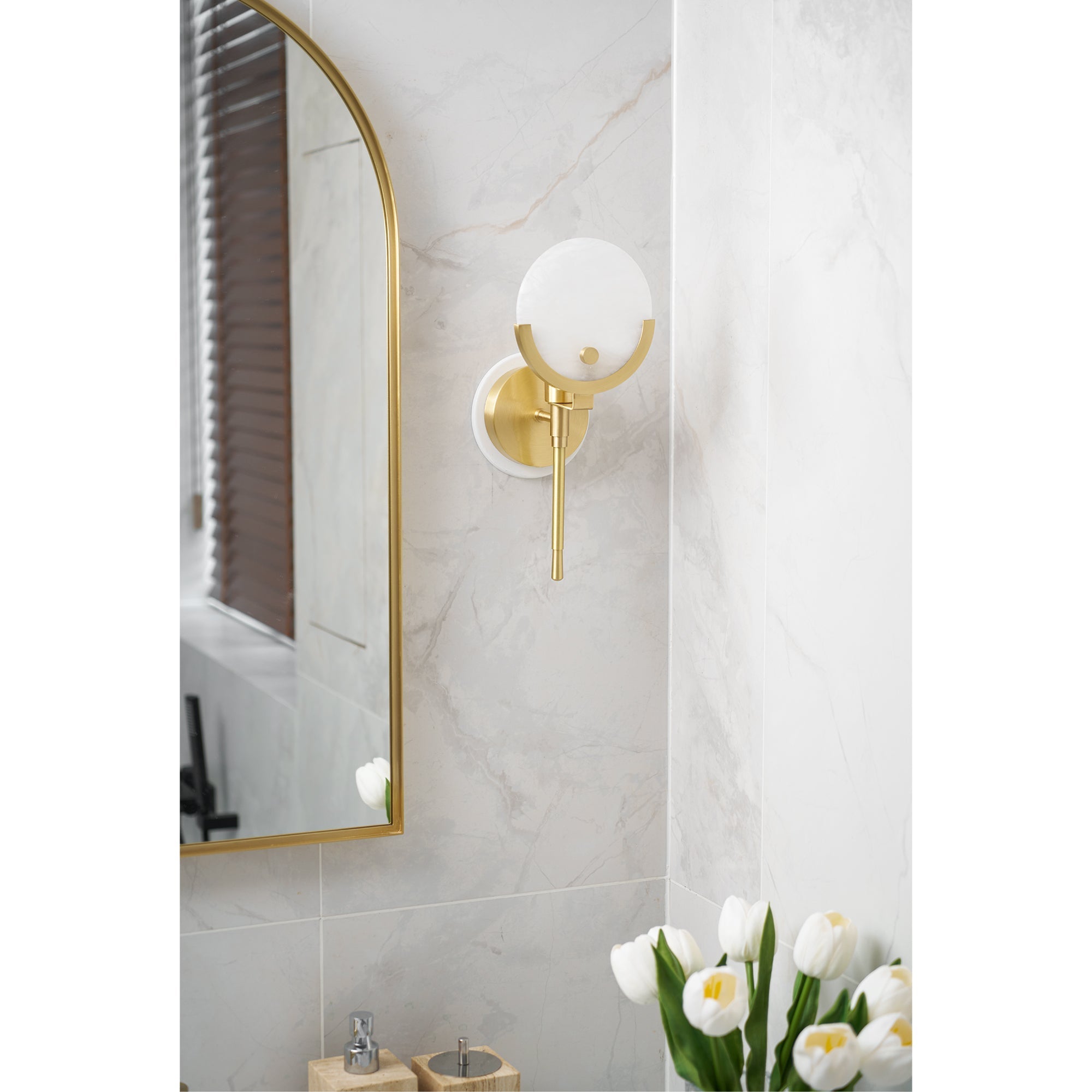 Ljomuvyo Modern Minimalist Brass Alabaster Sconce Wall Lamp - Letslighting