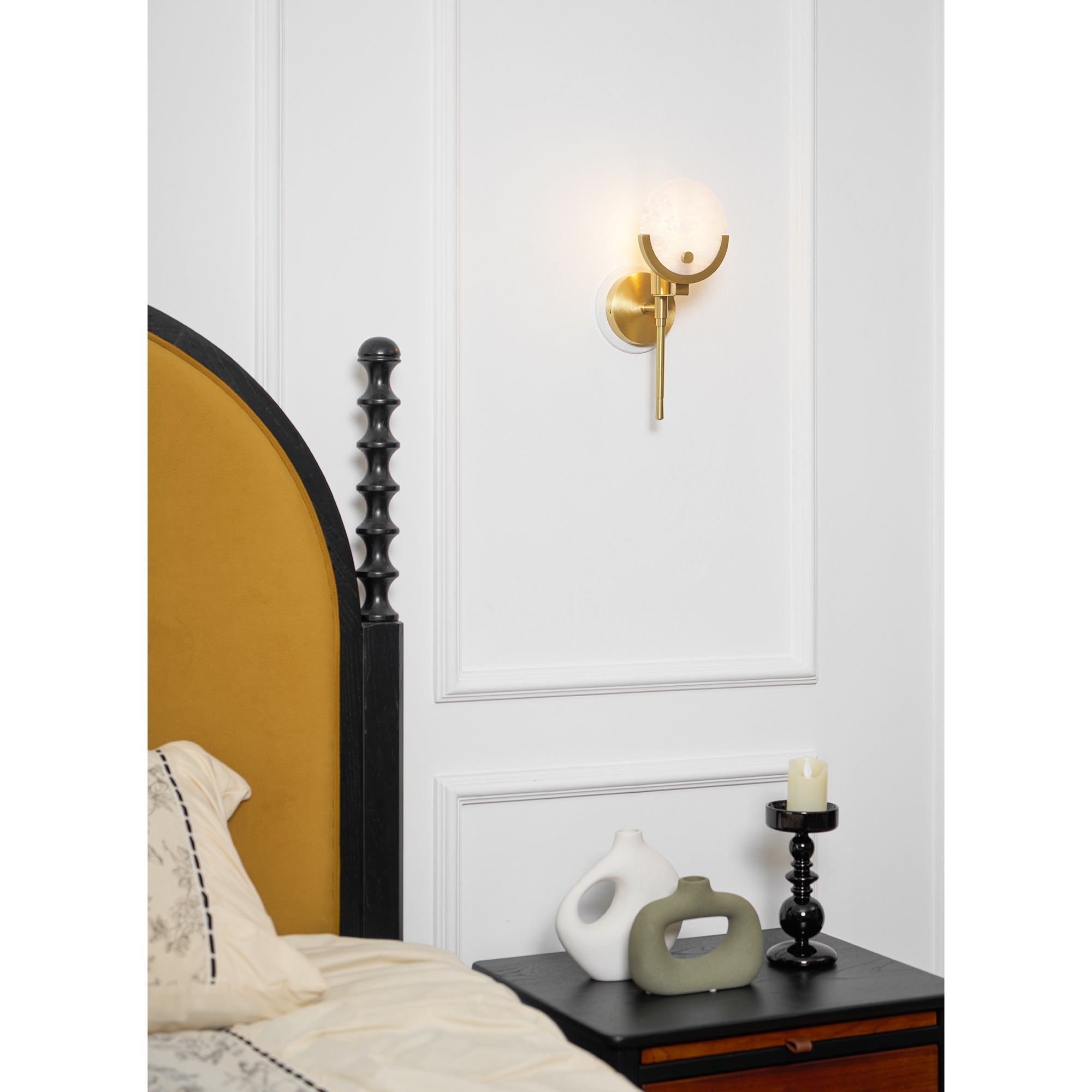 Ljomuvyo Modern Minimalist Brass Alabaster Sconce Wall Lamp - Letslighting