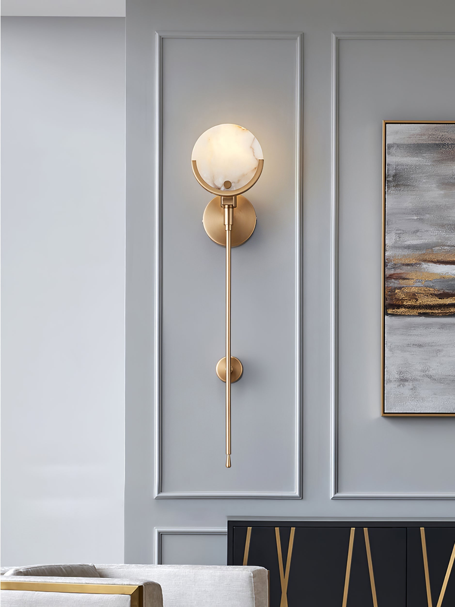Ljomuvyo Modern Minimalist Brass Alabaster Sconce Wall Lamp - Letslighting