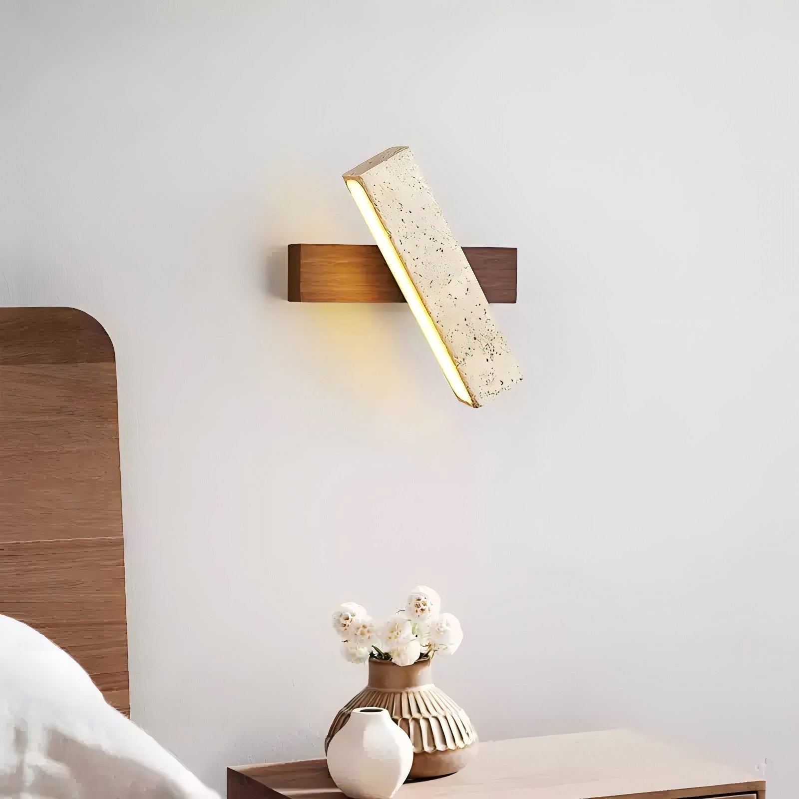 Ostruvyo Modern Minimalist Linear Walnut Travertine Wall Lamp - Letslighting