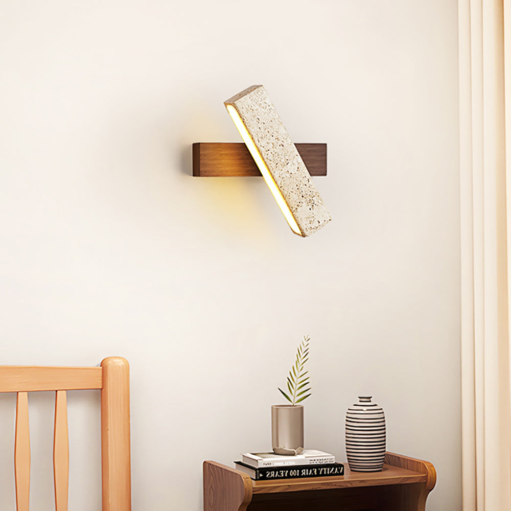 Ostruvyo Modern Minimalist Linear Walnut Travertine Wall Lamp - Letslighting