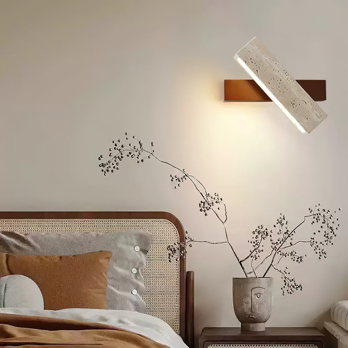 Ostruvyo Modern Minimalist Linear Walnut Travertine Wall Lamp - Letslighting