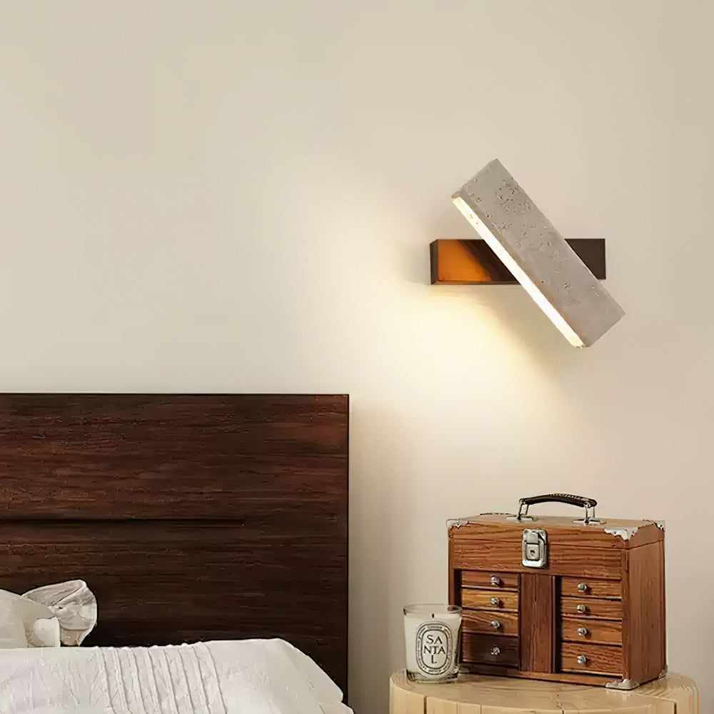 Ostruvyo Modern Minimalist Linear Walnut Travertine Wall Lamp - Letslighting