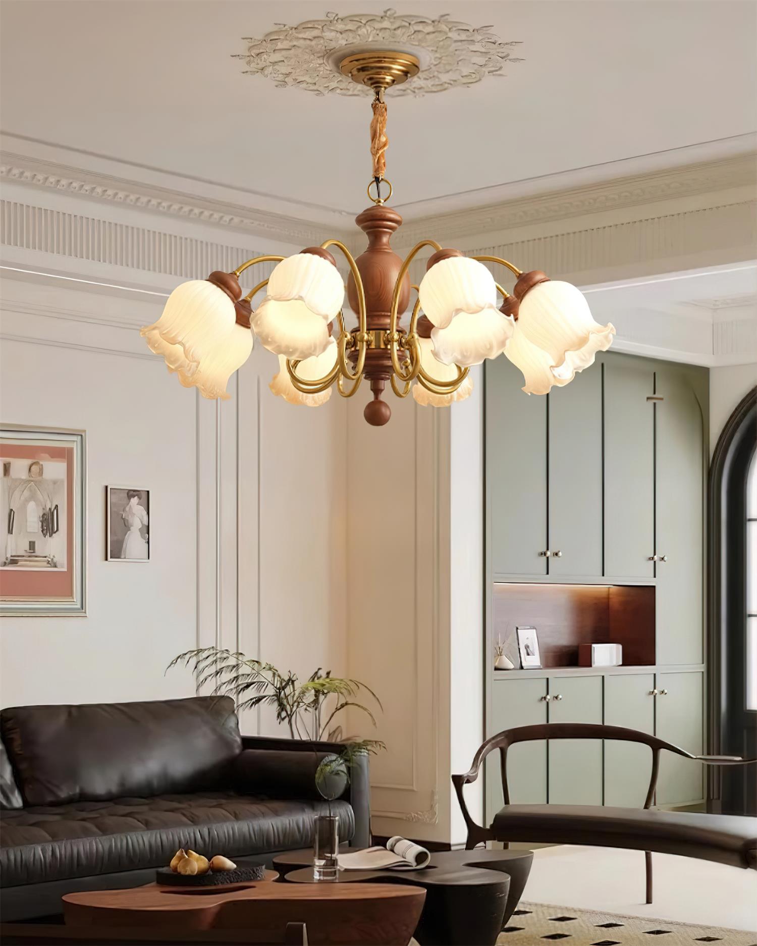 Rowan Vintage Kronleuchter aus Glas und Holz-Letslighting