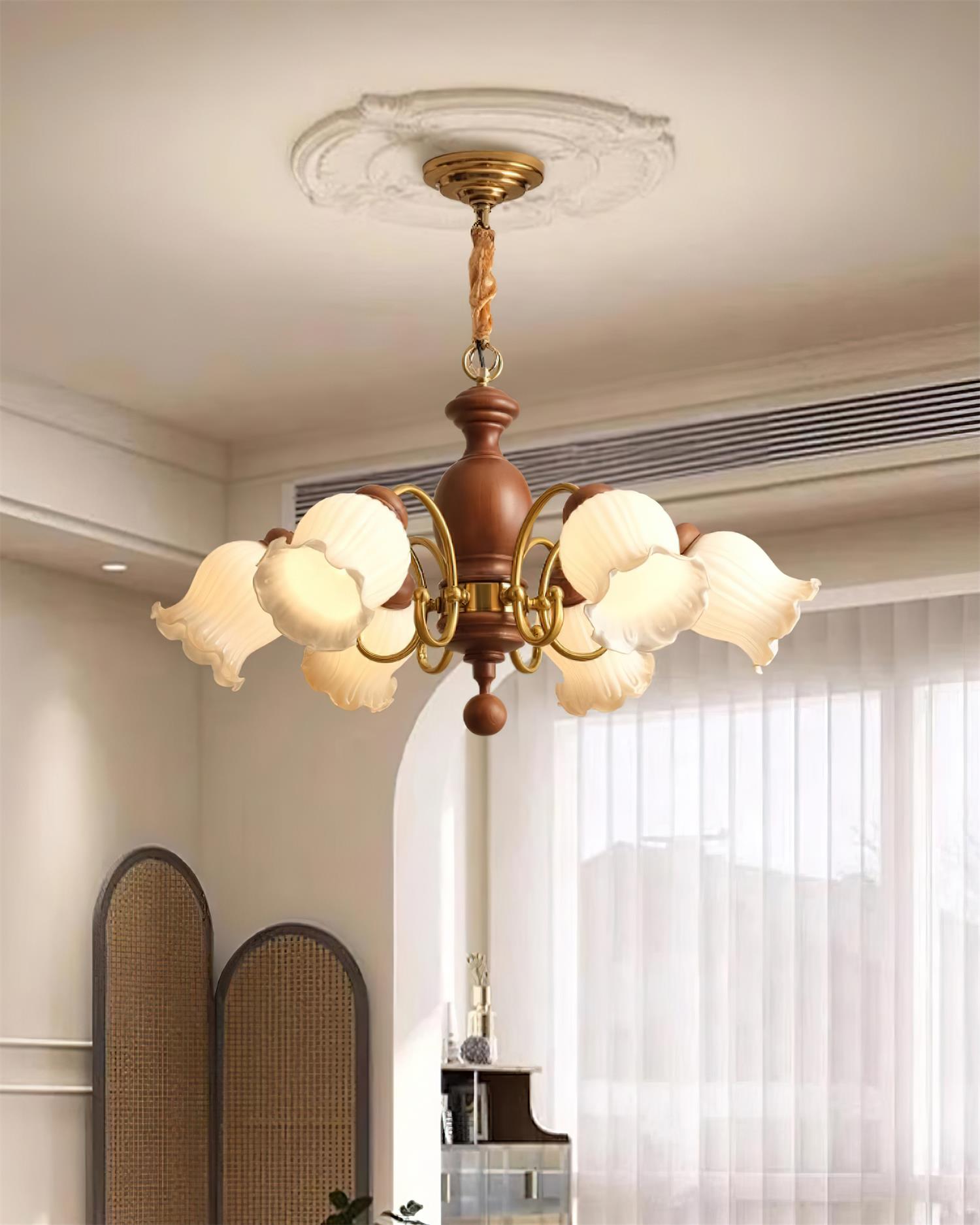 Rowan Vintage Kronleuchter aus Glas und Holz-Letslighting