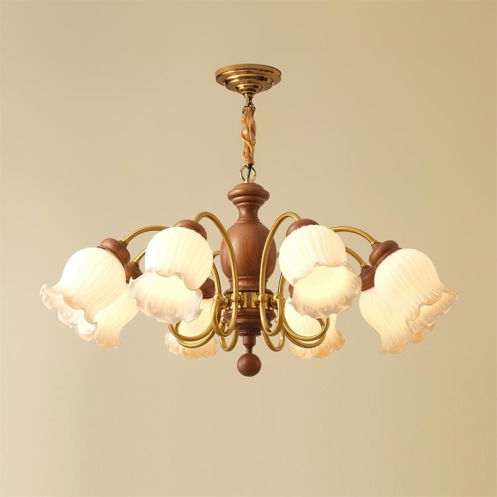 Rowan Vintage Kronleuchter aus Glas und Holz-Letslighting