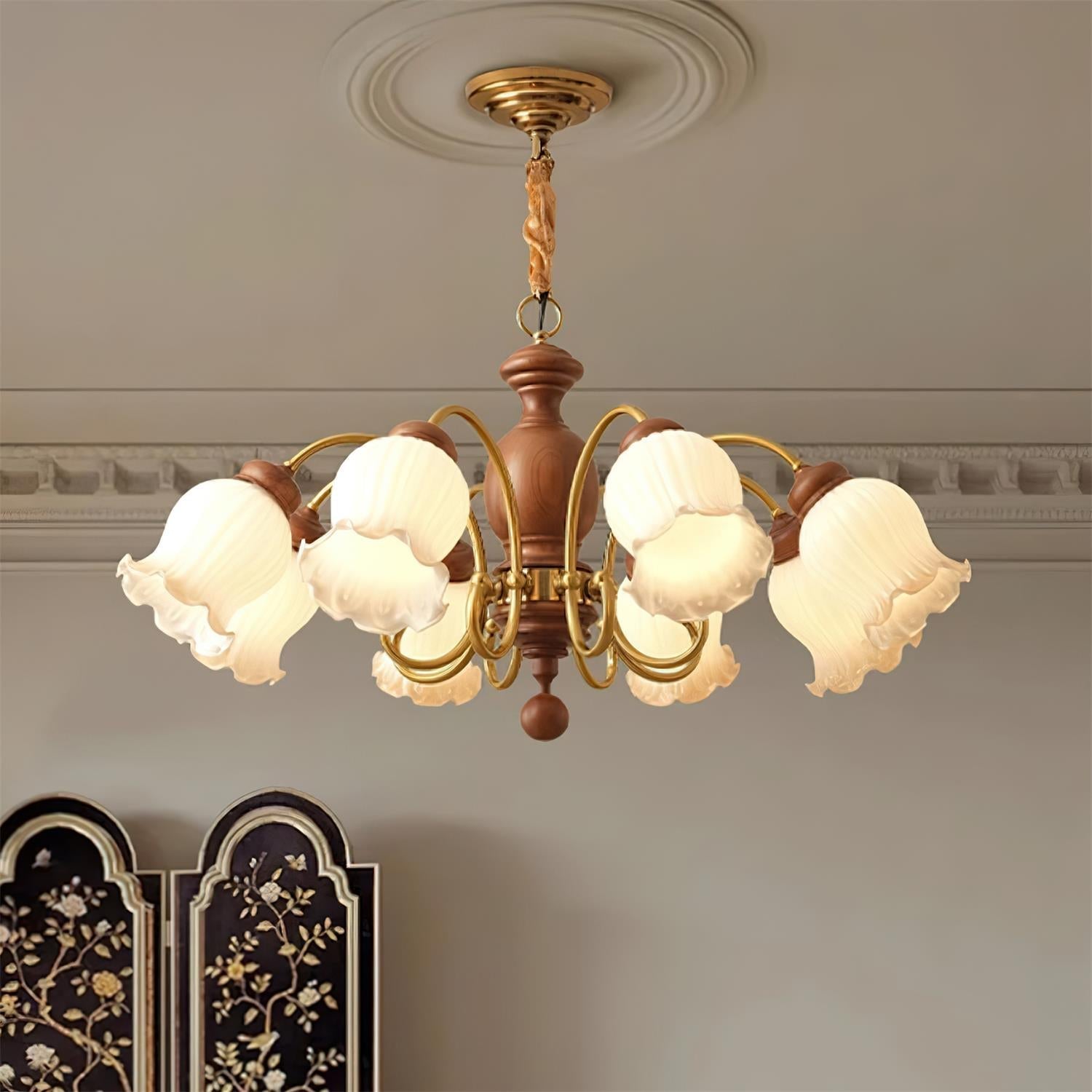 Rowan Vintage Kronleuchter aus Glas und Holz-Letslighting