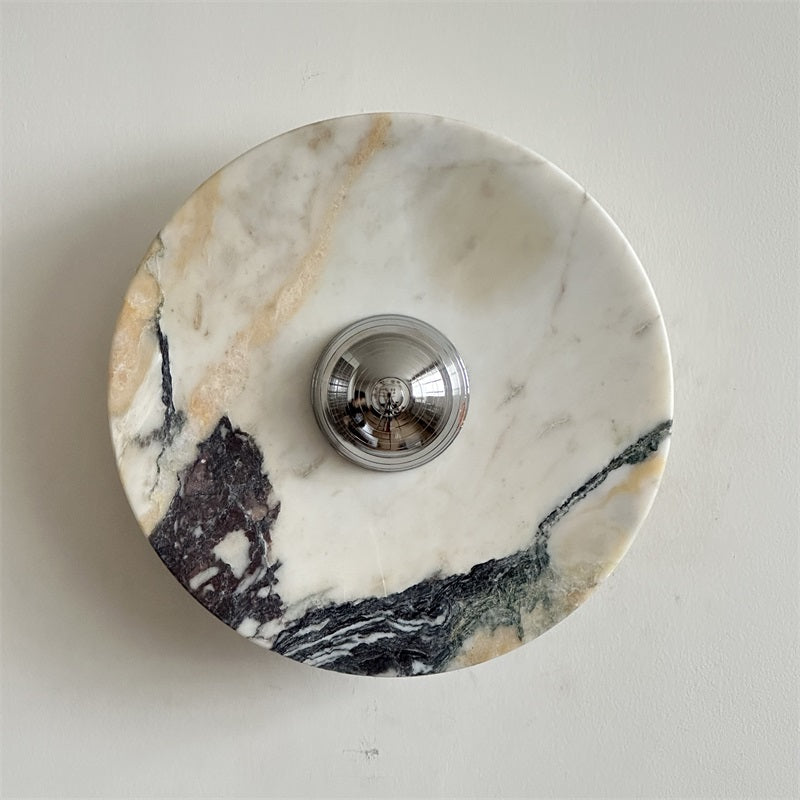Zeno Modern Minimalist Round Chrome Marble Metal Wall Sconce - Letslighting