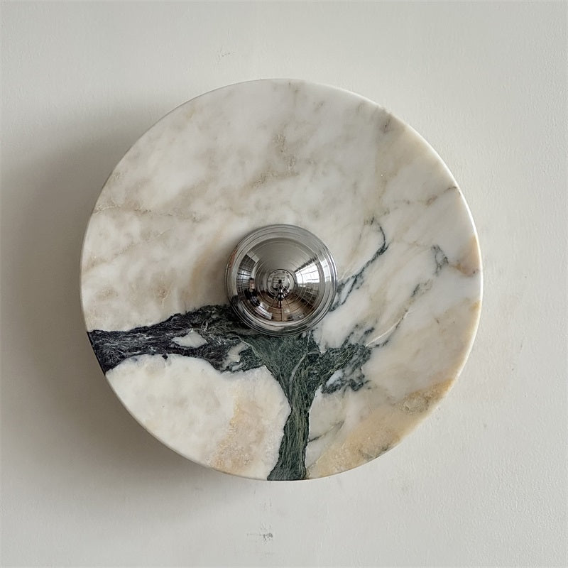 Zeno Modern Minimalist Round Chrome Marble Metal Wall Sconce - Letslighting