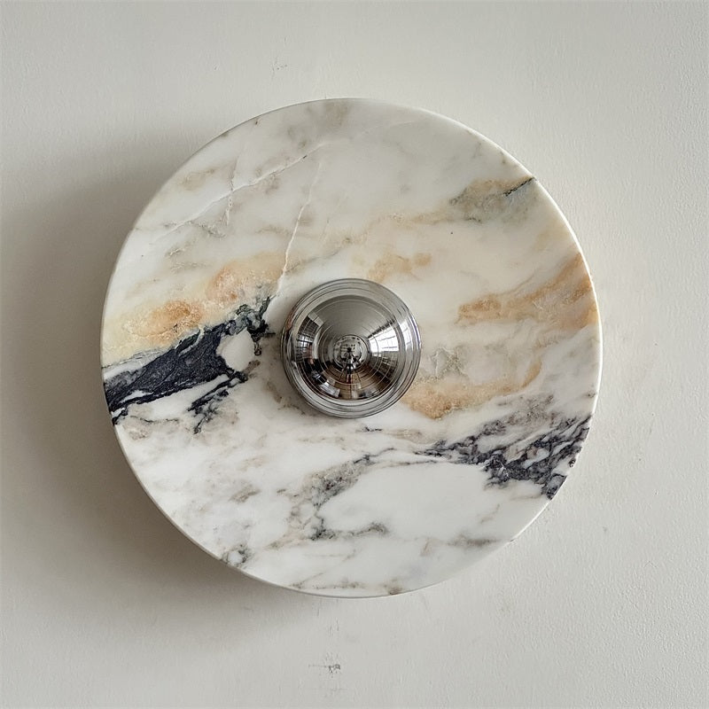 Zeno Modern Minimalist Round Chrome Marble Metal Wall Sconce - Letslighting