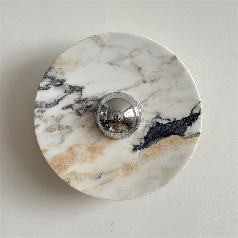 Zeno Modern Minimalist Round Chrome Marble Metal Wall Sconce - Letslighting