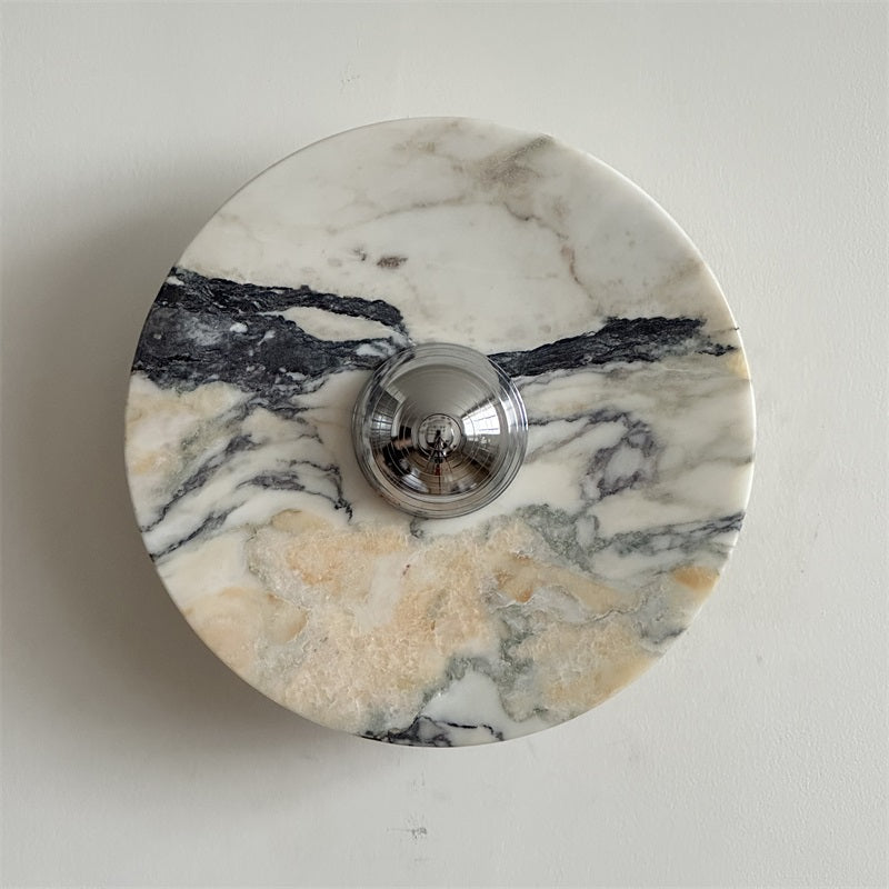 Zeno Modern Minimalist Round Chrome Marble Metal Wall Sconce - Letslighting