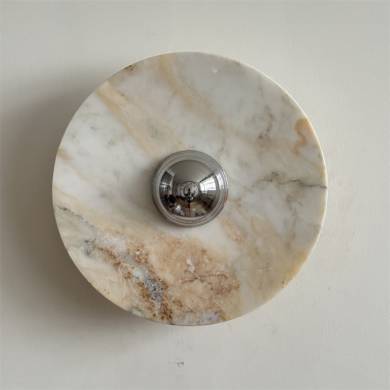 Zeno Modern Minimalist Round Chrome Marble Metal Wall Sconce - Letslighting
