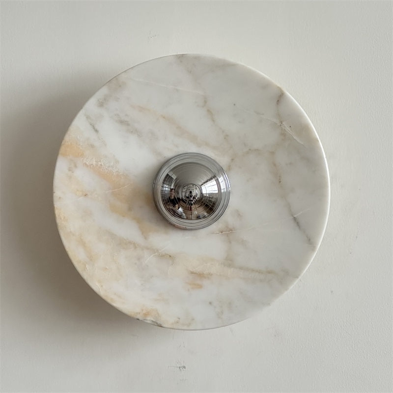 Zeno Modern Minimalist Round Chrome Marble Metal Wall Sconce - Letslighting