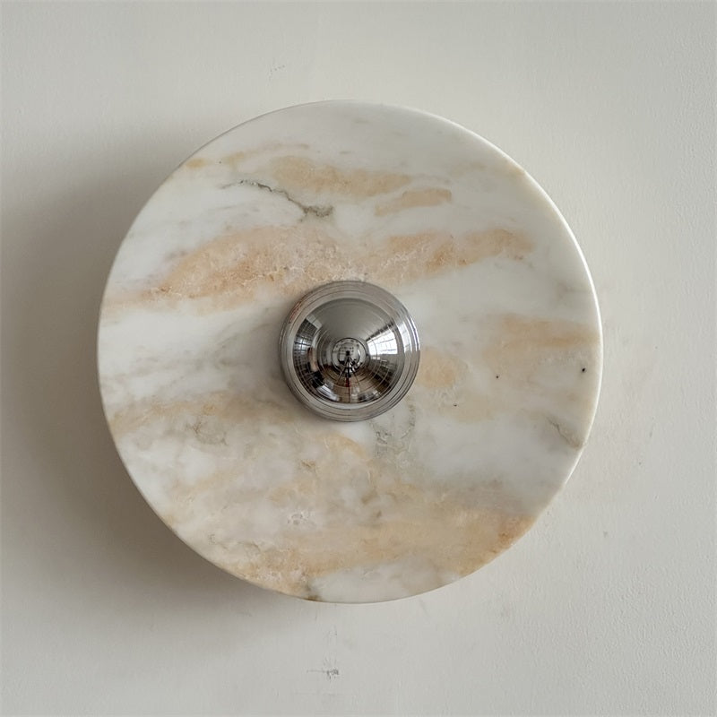 Zeno Modern Minimalist Round Chrome Marble Metal Wall Sconce - Letslighting