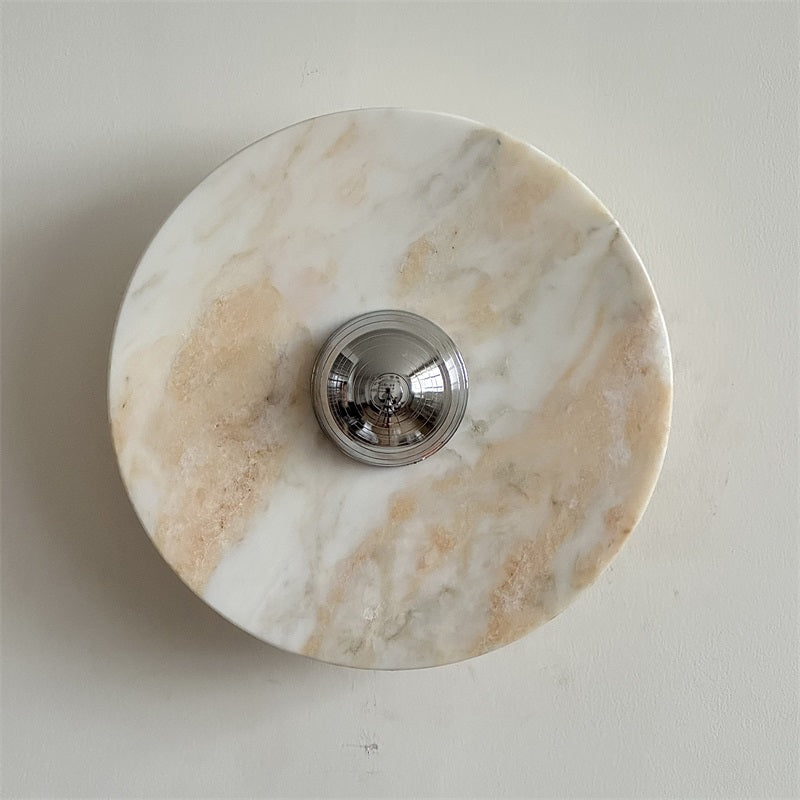 Zeno Modern Minimalist Round Chrome Marble Metal Wall Sconce - Letslighting