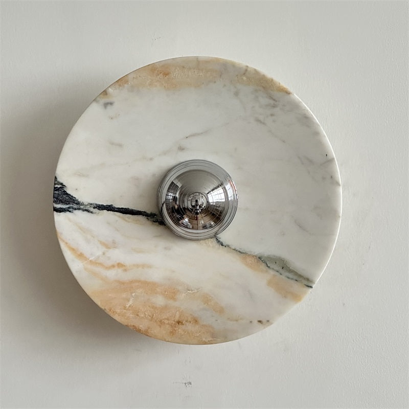 Zeno Modern Minimalist Round Chrome Marble Metal Wall Sconce - Letslighting