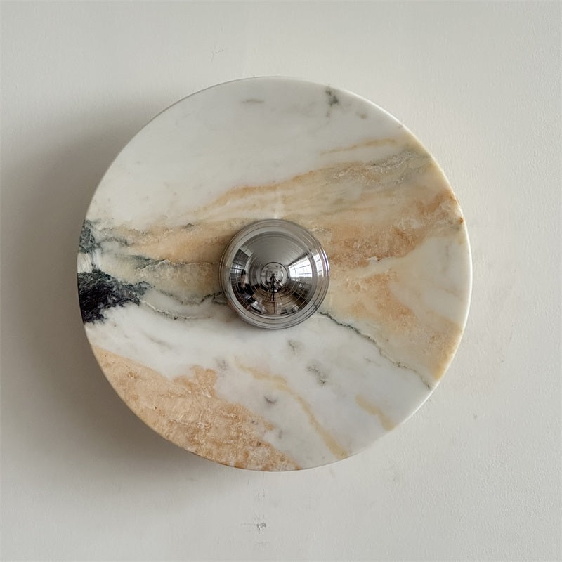 Zeno Modern Minimalist Round Chrome Marble Metal Wall Sconce - Letslighting