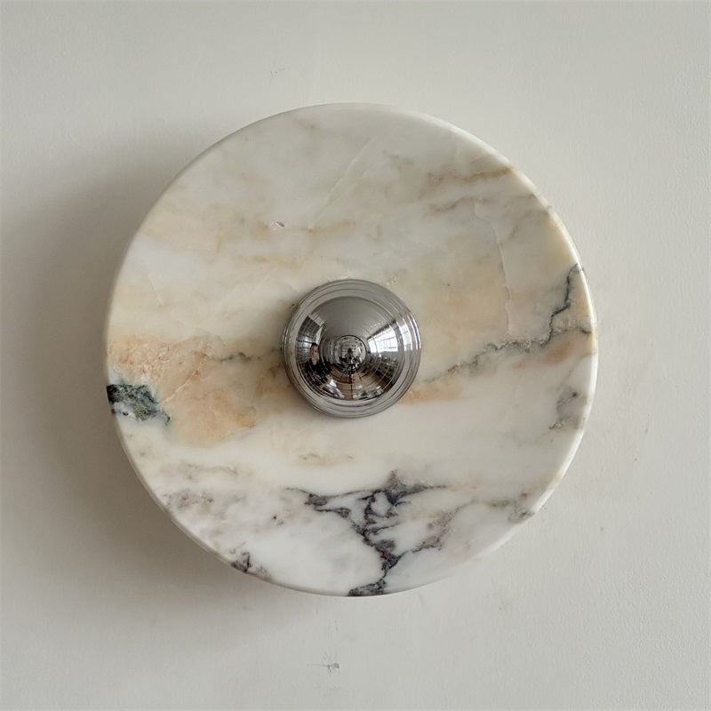 Zeno Modern Minimalist Round Chrome Marble Metal Wall Sconce - Letslighting