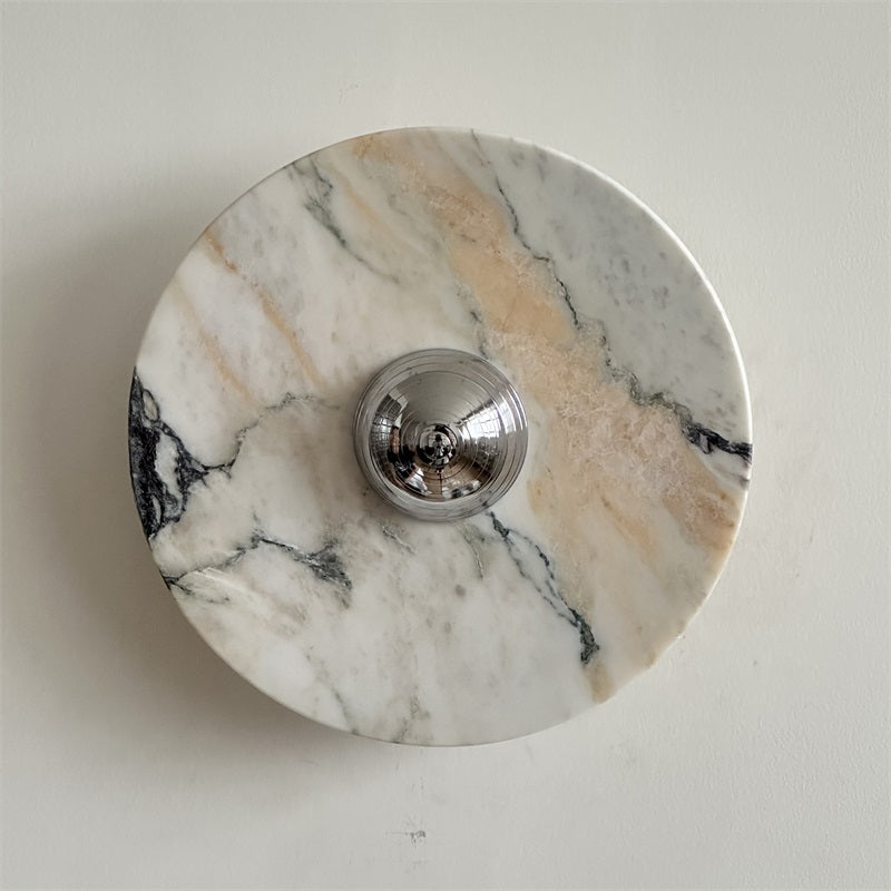 Zeno Modern Minimalist Round Chrome Marble Metal Wall Sconce - Letslighting