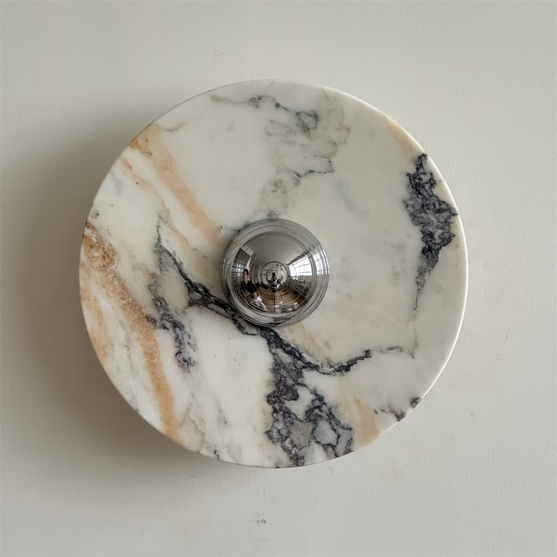 Zeno Modern Minimalist Round Chrome Marble Metal Wall Sconce - Letslighting