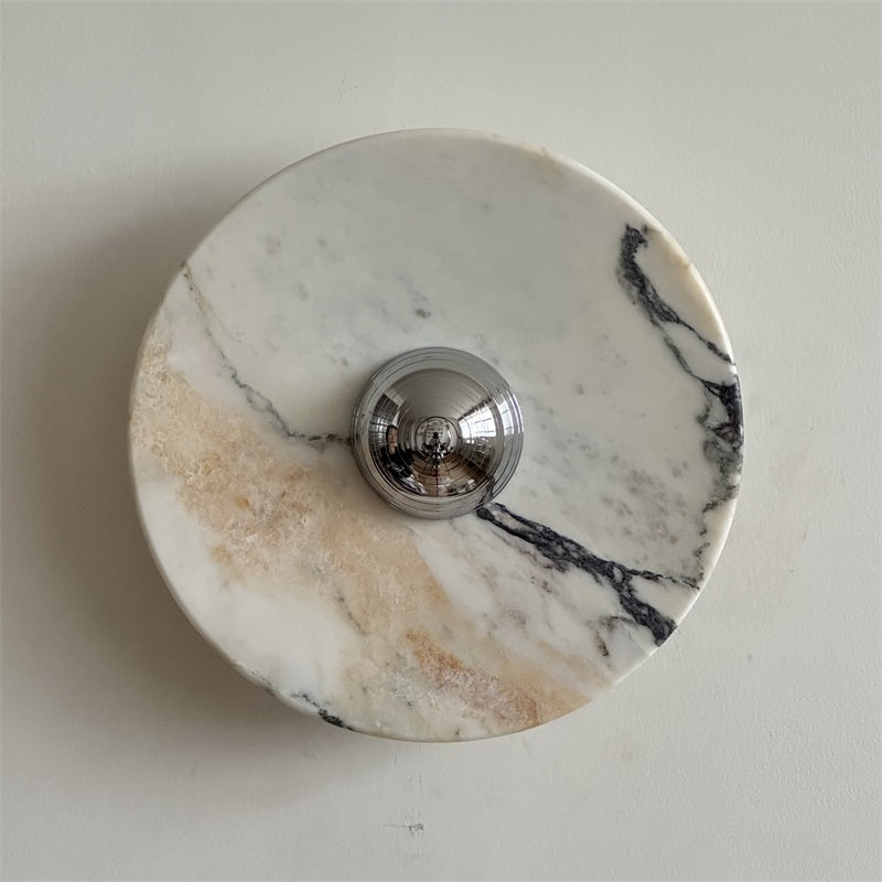 Zeno Modern Minimalist Round Chrome Marble Metal Wall Sconce - Letslighting