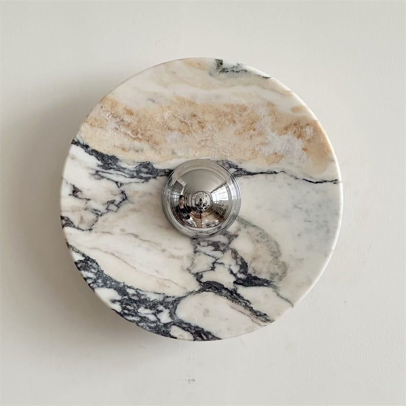 Zeno Modern Minimalist Round Chrome Marble Metal Wall Sconce - Letslighting