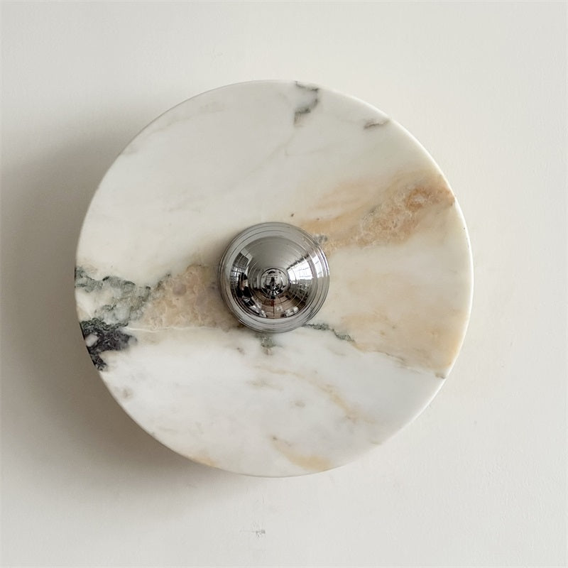 Zeno Modern Minimalist Round Chrome Marble Metal Wall Sconce - Letslighting