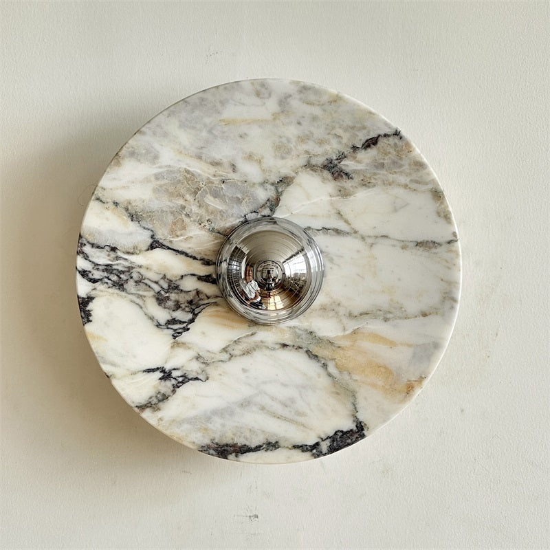 Zeno Modern Minimalist Round Chrome Marble Metal Wall Sconce - Letslighting