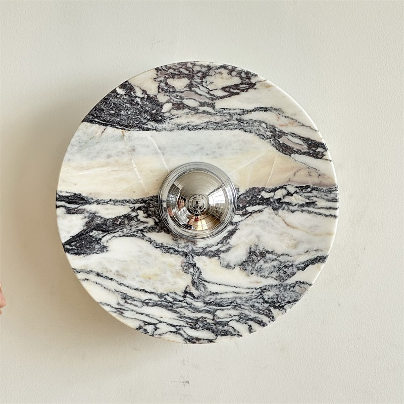 Zeno Modern Minimalist Round Chrome Marble Metal Wall Sconce - Letslighting