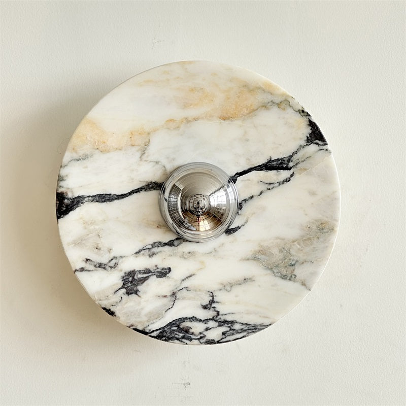 Zeno Modern Minimalist Round Chrome Marble Metal Wall Sconce - Letslighting