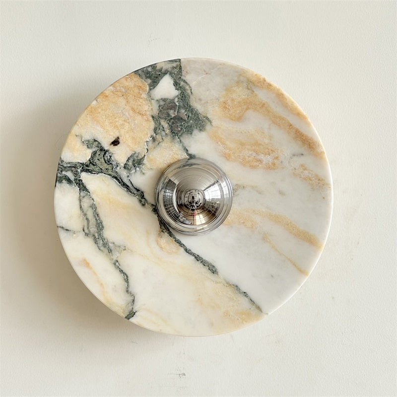 Zeno Modern Minimalist Round Chrome Marble Metal Wall Sconce - Letslighting