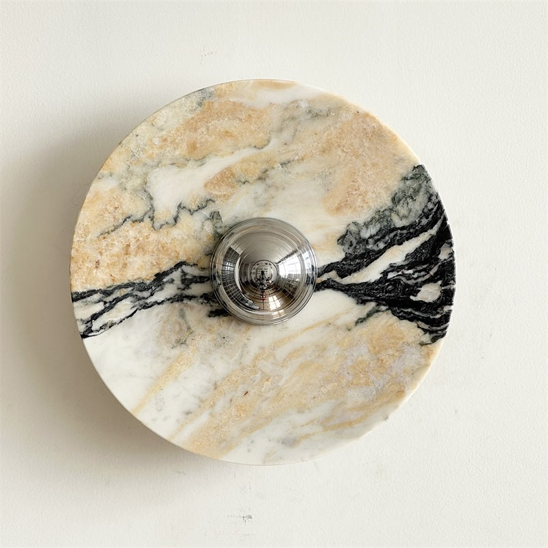 Zeno Modern Minimalist Round Chrome Marble Metal Wall Sconce - Letslighting