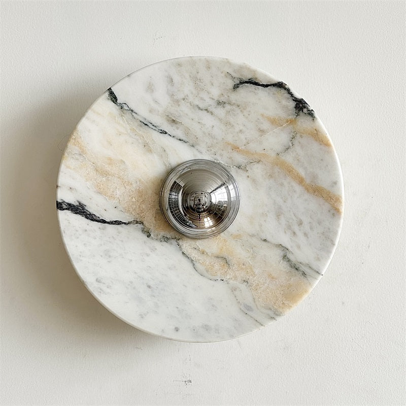 Zeno Modern Minimalist Round Chrome Marble Metal Wall Sconce - Letslighting