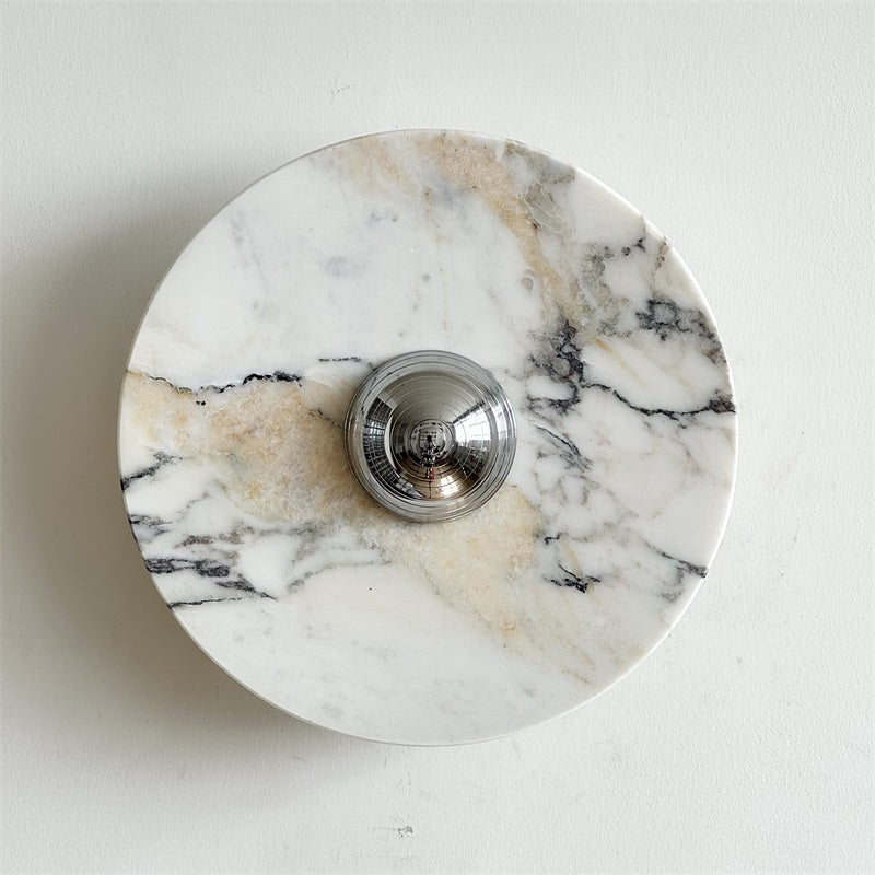 Zeno Modern Minimalist Round Chrome Marble Metal Wall Sconce - Letslighting
