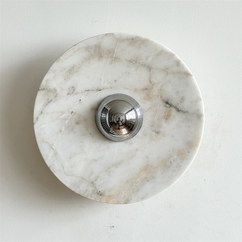 Zeno Modern Minimalist Round Chrome Marble Metal Wall Sconce - Letslighting