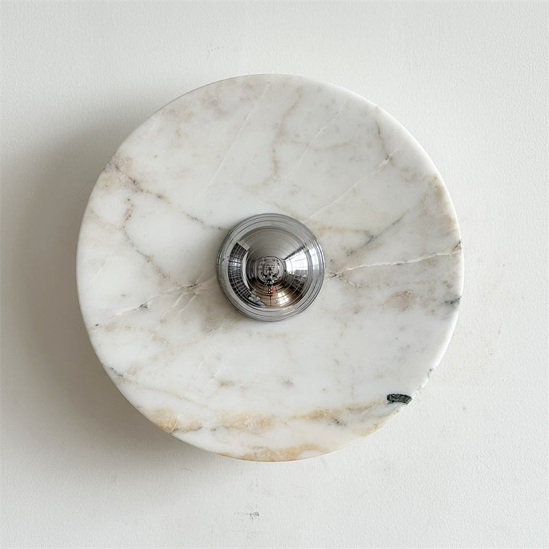 Zeno Modern Minimalist Round Chrome Marble Metal Wall Sconce - Letslighting
